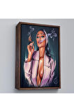 Ahşap Çerçeveli Sigara İçen Soyut Kadın Tablosu-7756