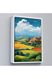 Ahşap Çerçeveli Toskana İtalya Tablosu - Tuscany-7764