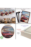 Ahşap Çerçeveli Sahil KeTTÇ.KNVındaki Kırmızı Mustang Tablo-7770