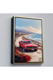 Ahşap Çerçeveli Sahil KeTTÇ.KNVındaki Kırmızı Mustang Tablo-7770