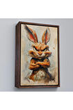 Ahşap Çerçeveli Sinirli Tavşan Tablosu-7785