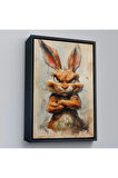 Ahşap Çerçeveli Sinirli Tavşan Tablosu-7785
