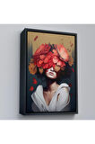 Ahşap Çerçeveli Çiçek Başlı Soyut Kadın Tablosu-7829