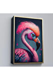 Ahşap Çerçeveli Pembe Hippi Filamingo Tablo-7869