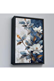 Ahşap Çerçeveli Mavi Ve Beyaz Çiçekler Tablosu-7886