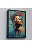 Ahşap Çerçeveli Afrikalı Güzel Kadın Tablosu-7889