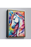Ahşap Çerçeveli Sevimli Renkli Unicorn Tablosu-7919