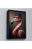 Ahşap Çerçeveli Şapkalı Pembe Filamingo Tablosu-7930