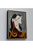Ahşap Çerçeveli Pablo Picasso - Kahverengi Elbiseli Kadının Büst Tablosu-8086