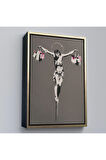 Ahşap Çerçeveli Alışveriş Torbalı İsa Tablosu - Christ With Shopping Bags-8094