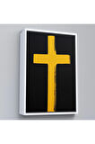 Ahşap Çerçeveli Sarı Haç Tablosu - Cross-8105