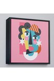 Ahşap Çerçeveli Pembe Renkli Soyut Kadın Portre Tablosu-8306