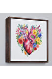 Ahşap Çerçeveli Çiçeklerle Çevrili Kalp Tablosu - Doktor Hediyesi-8325