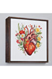 Ahşap Çerçeveli Çiçeklerle Çevrili Kalp Tablosu - Doktor Hediyesi-8326