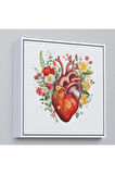Ahşap Çerçeveli Çiçeklerle Çevrili Kalp Tablosu - Doktor Hediyesi-8326