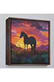 Ahşap Çerçeveli Gün Batımındaki At Tablosu-8353