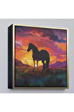 Ahşap Çerçeveli Gün Batımındaki At Tablosu-8353