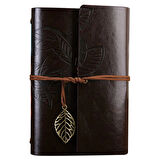 Büyük Yaprak Desenli Deri Defter Koyu Kahverengi