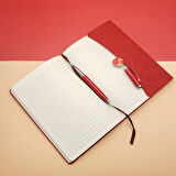 Çizgili Defter Ve Metal Kalem Seti Kırmızı