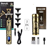 Boruit Pro 2 İN 1 Vintage Traş Makinesi Şarjlı Dijital Göstergeli Aliminyum Gövde