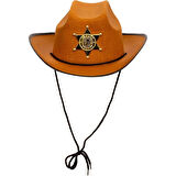 Kovboy Şerif Şapkası Kahve 12 Adet - Kostüm Parti ve Gösteri Şapkası