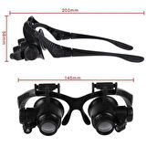 Gözlük Modeli 10X 15X 20X 25X Lens 2 Led Işıklı Büyüteç 9892G