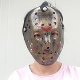 Bakır Renk Kırmızı Çizgili Tam Yüz Hokey Jason Maskesi