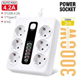 Hp-h04 3000w 10amper 6’lı 2metre Uzatma Kablolu Çoklu Termal Akım Priz