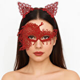 Alevin Zarafeti Kırmızı Dantel Maske Ve Taç Seti 4 No – Kadın Kostüm Tamamlayıcı