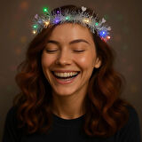 Kalp Püsküllü Gece Parıltısı 3 Modlu Led39li Işıklı Taç Gümüş Renk