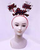 Happy Birthday Yazılı Püsküllü Neon Kırmızı Renk Doğum Günü Tacı 22x19 Cm