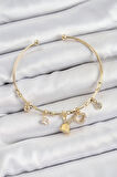 Pirinç Zirkon Taşlı Tavşan Ve Kalp Model Gold Renk Charm Bileklik