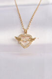 316L Çelik Zincir Altın Renk Zirkon Taşlı Kanatlı Kalp Kolye