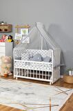 Ahşap Anne yanı 60x120 bebek beşiği Beyaz (Lake) Boyalı Tutku Bebek Beşiği Gri Balina Uyku Setli