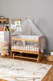 Ahşap Anne yanı 60x120 bebek beşiği Doğal (Vernikli) Boyalı Tutku Bebek Beşiği Gri Balina Uyku Setli