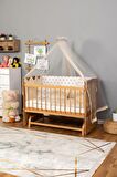 Ahşap Anne yanı 60x120 bebek beşiği Doğal (Vernikli) Boyalı Tutku Bebek Beşiği Krem Nakış Erkek Uyku Setli