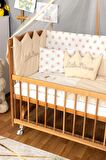 Ahşap Anne yanı 60x120 bebek beşiği Doğal (Vernikli) Boyalı Tutku Bebek Beşiği Krem Nakış Kız Uyku Setli + Tekerlek