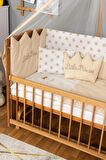 Ahşap Anne yanı 60x120 bebek beşiği Doğal (Vernikli) Boyalı Tutku Bebek Beşiği Krem Nakış Kız Uyku Setli