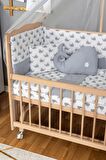 Ahşap Anne yanı 60x120 bebek beşiği Organik(boyasız) Tutku Bebek Beşiği Gri Balina Uyku Seti + Tekerlek