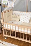 Ahşap Anne yanı 60x120 bebek beşiği Organik(boyasız) Tutku Bebek Beşiği Krem Nakış Erkek + Tekerlek