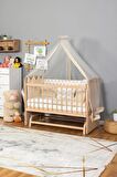 Ahşap Anne yanı 60x120 bebek beşiği Organik(boyasız) Tutku Bebek Beşiği Krem Nakış Erkek