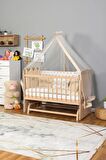 Ahşap Anne yanı 60x120 bebek beşiği Organik(boyasız) Tutku Bebek Beşiği Krem Nakış Kız