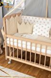 Ahşap Anne yanı 60x120 bebek beşiği Organik(boyasız) Tutku Bebek Beşiği Krem Nakış Yazısız Uyku Setli + Tekerlek