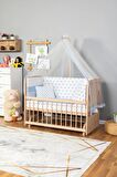 Ahşap Anne yanı 60x120 bebek beşiği Organik(boyasız) Tutku Bebek Beşiği Mavi Yıldız Tek Yastık Uyku Seti