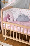 Ahşap Anne yanı 60x120 bebek beşiği Organik(boyasız) Tutku Bebek Beşiği Pembe Yıldız + Tekerlek