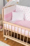 Ahşap Anne yanı 60x120 bebek beşiği Organik(boyasız) Tutku Bebek Beşiği Pembe Yıldız Tek Yastık Uyku Seti