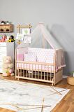Ahşap Anne yanı 60x120 bebek beşiği Organik(boyasız) Tutku Bebek Beşiği Pembe Yıldız Tek Yastık Uyku Seti