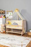 Ahşap Anne yanı 60x120 bebek beşiği Organik(boyasız) Tutku Bebek Beşiği Sarı Yıldız Uyku Setli + Tekerlekli