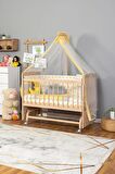 Ahşap Anne yanı 60x120 bebek beşiği Organik(boyasız) Tutku Bebek Beşiği Sarı Yıldız Uyku Setli + Tekerlekli