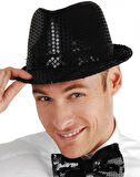 Siyah Payetli Fötr Şapka Yetişkin Boy
